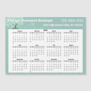 2025 Calendar Heart Leaf Tree Floral Mint Green