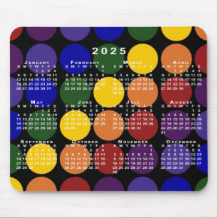 2025 Calendar LGBTQ Rainbow Polka Dots on Black Mouse Mat