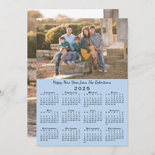 2025 Calendar Light Blue 2 Photos Happy New Year Holiday Card
