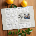 2025 Calendar - logo, photo business Tea Towel<br><div class="desc">A logo and photo collage with a 2025 calendar and room to add a few lines of text. A fun item for the New Year to use as a company giveaway. Add 2 square photos or a photo and a logo to this design.</div>