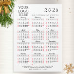 2025 Calendar Magnet Custom Business Logo Simple<br><div class="desc">This simple 2025 business calendar 5" x 7" magnetic card features templates to place your logo, add company contacts, slogan, or other text. Saturdays and Sundays are in red to plan and discuss the working days easier. Months are in script font. It's a practical gift idea for clients and colleagues...</div>