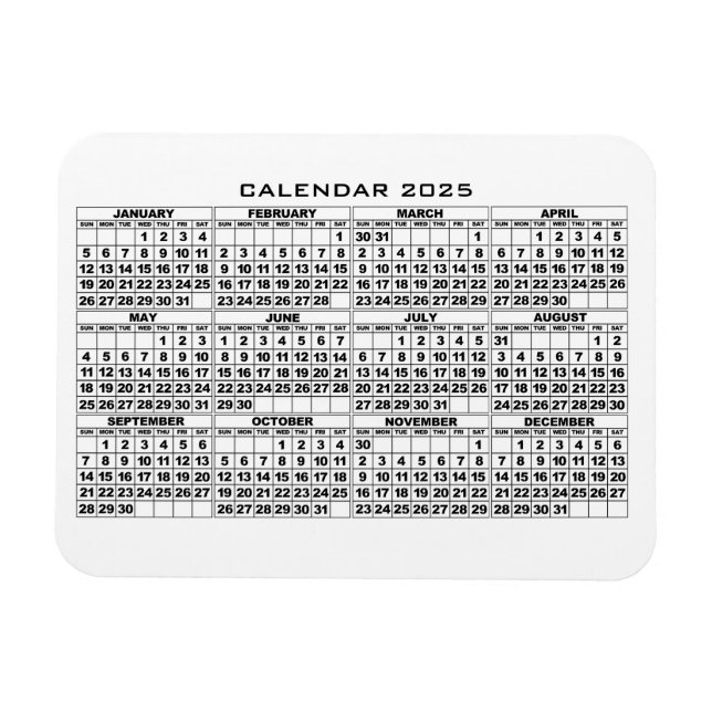 2025 Calendar Magnet White (Horizontal)