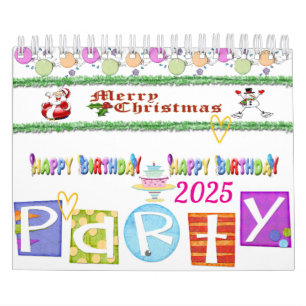 2025 Calendar Merry Christmas Happy Birthday