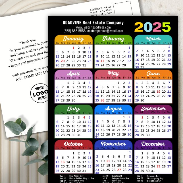 2025 Calendar Minimalist Black Corporate New Year  Holiday Postcard (Creator Uploaded)