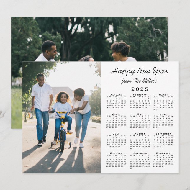 2025 Calendar Modern 2 Photo Happy New Year Holiday Card (Front/Back)