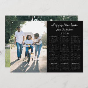2025 Calendar Modern Black 2 Photo Happy New Year Holiday Card