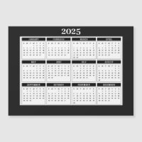 2025 Calendar Modern Black White Magnetic Card