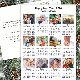 2025 Calendar Modern Family Photo Collage Simple Holiday Postcard