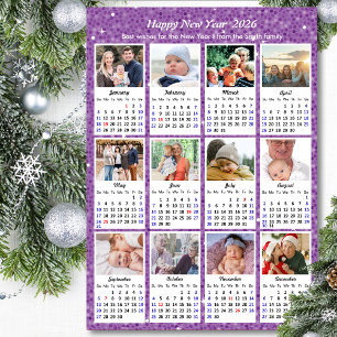 2025 Calendar Modern Family Photo Festive Purple Holiday Card
