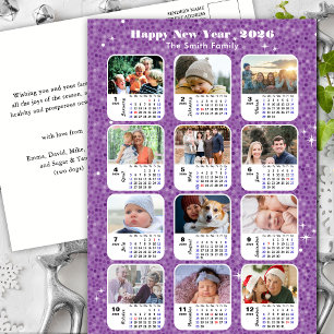 2025 Calendar Modern Family Photo Purple Glitter Holiday Postcard