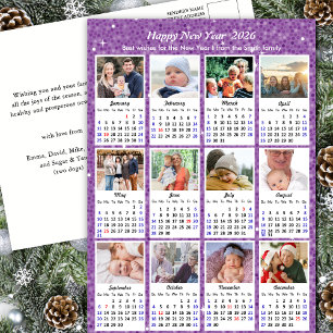 2025 Calendar Modern Family Photo Purple Glitter Holiday Postcard