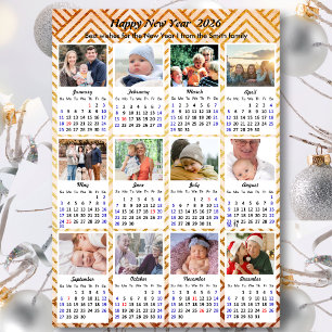 2025 Calendar Modern Gold 12 Family Photo Collage Holiday Card