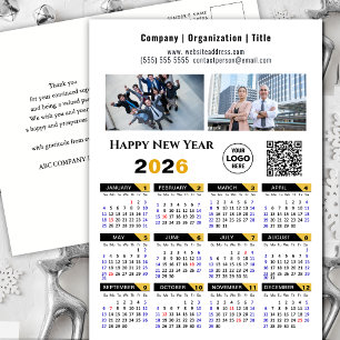 2025 Calendar Modern Gold Black Business Logo QR Holiday Postcard