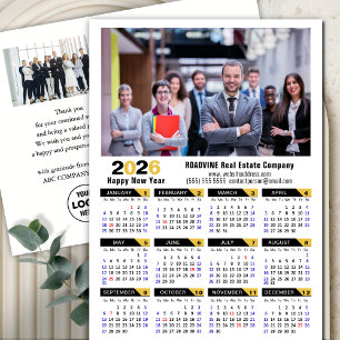 2025 Calendar Modern Gold Black Corporate Photo Holiday Postcard