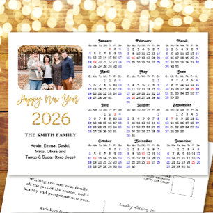 2025 Calendar Modern Gold Glitter Photo Minimalist Holiday Postcard