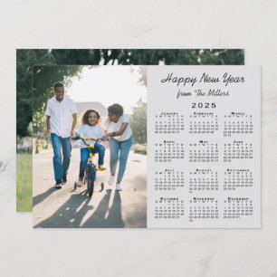 2025 Calendar Modern Grey 2 Photo Happy New Year Holiday Card