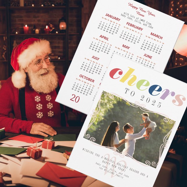2025 Calendar Modern Holiday New Year Photo (2025 Calendar Modern Holiday New Year Photo Holiday Card Elegant Family Monogram)