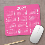 2025 Calendar - modern pink and white simple Mouse Mat<br><div class="desc">Black and White - A minimal, basic 12 month 2025 calendar with a solid colour background. A modern look for your home office or school locker. The fonts are simple to read, and the colours can be changed. -------- If you open the customise area, it will take to you to...</div>