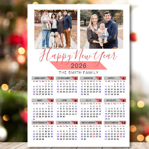2025 Calendar Modern Pink Family 2 Photo Magnetic