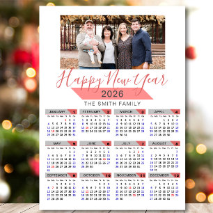 2025 Calendar Modern Pink Family Photo Magnetic