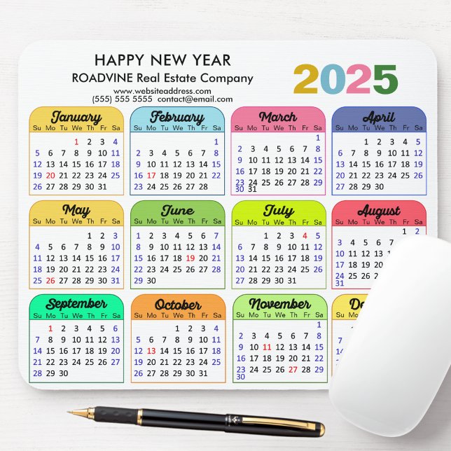 2025 Calendar Modern US Holidays Custom Business  Mouse Mat (Creator Uploaded)