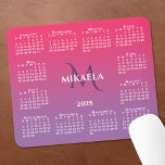 2025 Calendar Monogram Name Pink Purple Gradient Mouse Mat<br><div class="desc">Chic 2025 calendar mouse pad features an elegant custom name and monogram above the year in the middle surrounded by a white calendar on a dark pink to light purple gradient. Add your name and initial in the sidebar. Makes a great gift!

Copyright ©Claire E. Skinner. All rights reserved.</div>