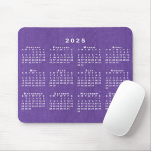 2025 Calendar on Custom Photo Purple Linen Texture Mouse Mat