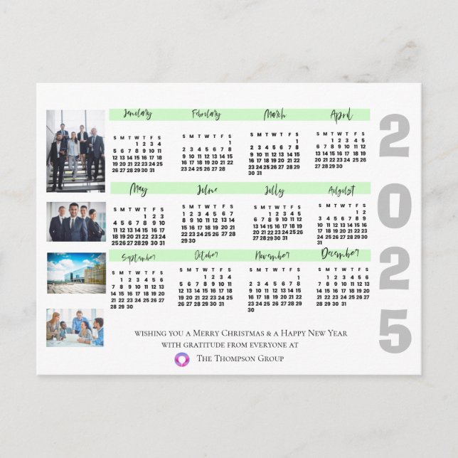 2025 Calendar Photo Corporate Christmas New Year Postcard (Front)