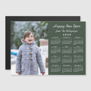 2025 Calendar Photo Happy New Year Green Magnet