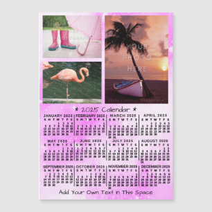 2025 Calendar Pink Watercolor Custom Photos Magnet
