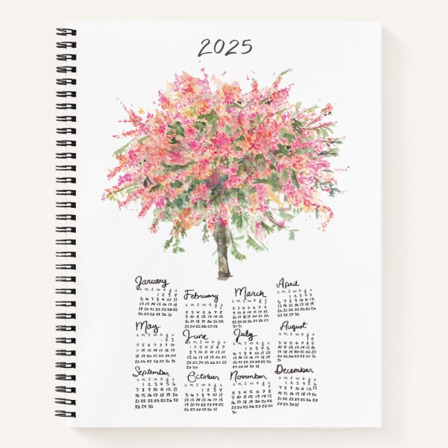 2025 Calendar Rainbow Shower Tree Notebook (Front)