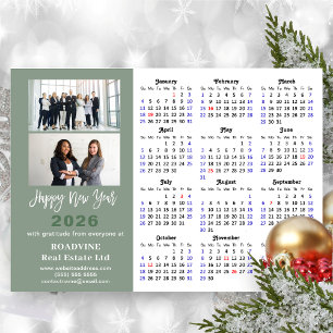 2025 Calendar Sage Green Business 2 Photo New Year Holiday Card