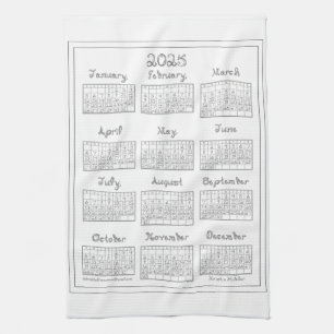 2025 Calendar Silver Grey Fabric Font Sewing Theme Tea Towel