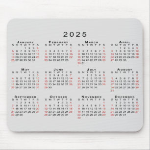 2025 Calendar Simple Grey Black Red Mouse Mat