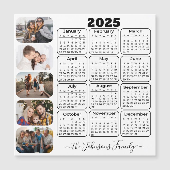 2025 Calendar Simple Modern 5 Photos Family Magnet (Front)