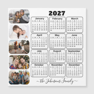 2025 Calendar Simple Modern 5 Photos Family Magnet