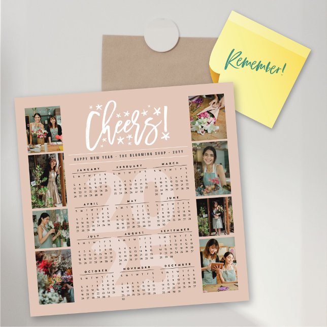 2025 Calendar Starry Cheers 8 Photo Holiday Card (2025 Calendar Starry Brushed Script Cheers 8 Photo Holiday Magnetic Card @ fat_fa_tin)