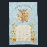 2025 Calendar Towel Pretty Guardian Angel<br><div class="desc">Pretty guardian angel damask 2025 calendar towel.  "God Bless Our Home".  Golden floral trim.  Thanks for looking.</div>
