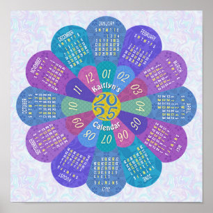 2025 Calendar Unique Boho Purple Flower Custom Poster