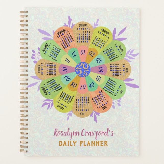 2025 Calendar Unique Boho Retro Flower Custom Name Planner (Front)