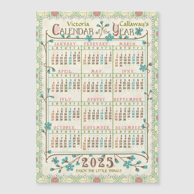 2025 Calendar Victorian Art Nouveau Custom Magnet (Front)