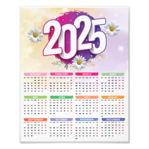 2025 Calendar Watercolor Floral Flowers  Photo Print
