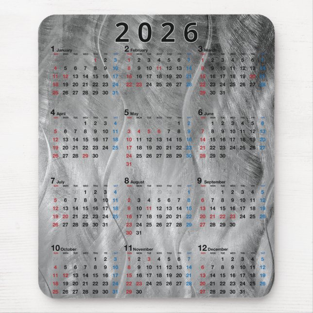 2025 Calendar Wavy Brushed Steel Abstract Mouse Mat (Front)