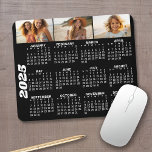 2025 Calendar with 3 Photo Collage - black Mouse Mat<br><div class="desc">2025 calendar mousepad with a place to add 3 of your favorite photos</div>