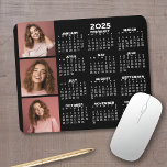 2025 Calendar with 3 Photo Collage - black Mouse Mat<br><div class="desc">2025 calendar mousepad with a place to add 3 of your favorite photos</div>