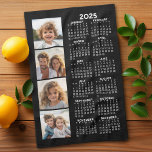 2025 Calendar with 4 Photo Collage Black Tea Towel<br><div class="desc">A 4 photo collage with a 2025 calendar. A fun item for the New Year. Add 4 square photos to this design. With a little bit of work,  you can change the background colour and the calendar colour when you click on the customise option and choose different colours.</div>