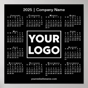 2025 Calendar with Company Logo and Name Black Poster