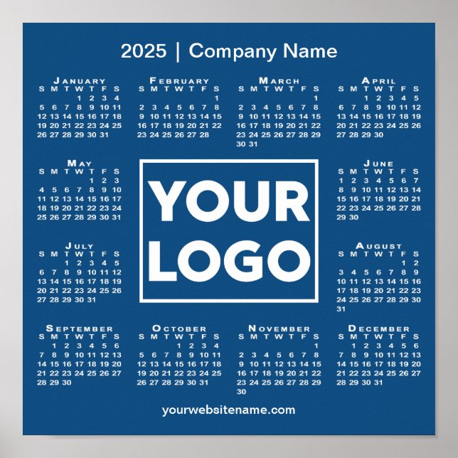 2025 Calendar with Company Logo and Name Blue Poster (Front)