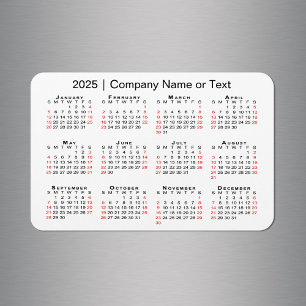 2025 Calendar with Custom Text Black Red White Magnet
