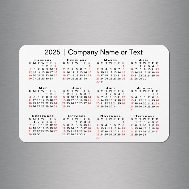2025 Calendar with Custom Text Black Red White Magnet (2025 Calendar with Custom Text Black Red White Magnet in situ)